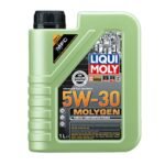 LIQUI MOLY Molygen New Generation 5W-30 synthetic engine oil bottle with green fluorescent formula